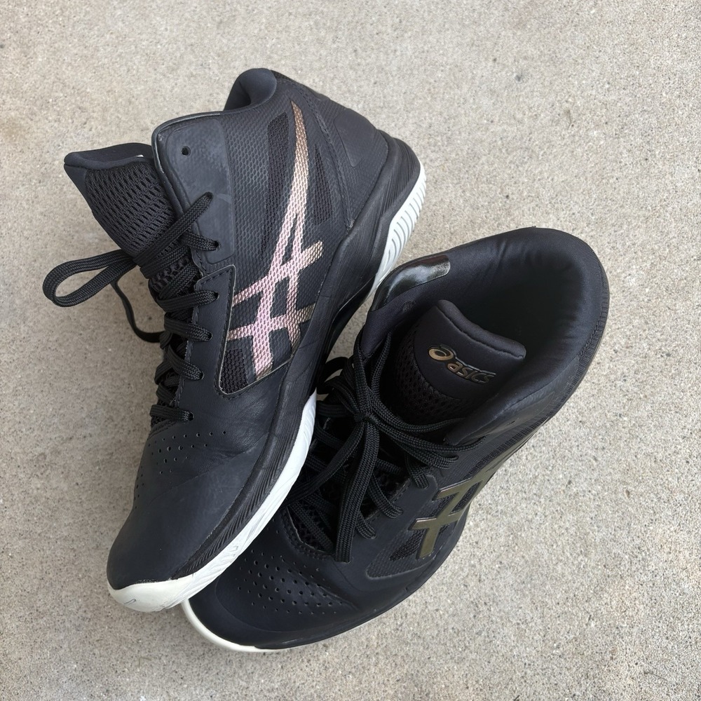 ASICS Gelhoop V10 Basketball Shoes TBF339 Black Gold Youth Kids Size 4.5